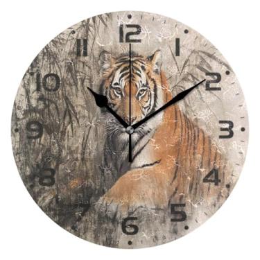 Imagem de JUZIHAI Relógio de parede com pintura animal, silencioso, redondo, sem tique-taque, operado por bateria, fácil de ler, relógio decorativo de parede para casa, cozinha, sala de estar, quarto