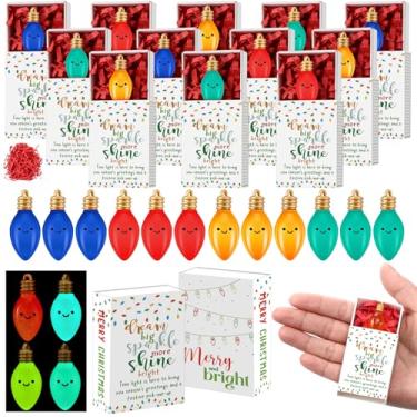 Imagem de Wettarn Conjunto de 12 presentes de agradecimento de Natal para colegas de trabalho, ornamentos de lâmpadas luminosas de resina colorida a granel com caixa de presente, enfeite de lâmpada inspiradora