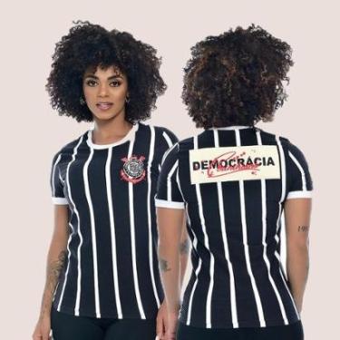 Imagem de Camiseta Feminina Corinthians Retrô Listrada Democracia-Feminino