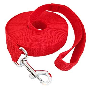 Imagem de Taida 20 pés 30 pés 40 pés 50 pés Nylon Longo Treinamento Cachorro Coleira para Cães Pequenos Médio Grande, Longa Correia Cão/Puppy Chumbo para Obediência Treinamento Retrô, Acampamento ou Quintal, 1 polegada de largura (20 pés, Vermelho)