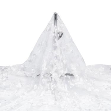 Imagem de letsinstyle Tecido de renda com folhas brancas de ramo de 118 cm, tule bordado com folhas florais, tecidos de renda de costura francesa para artesanato faça você mesmo, vestidos de festa de casamento