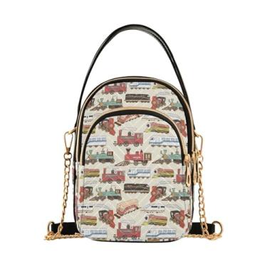 Imagem de Joisal Bolsa tiracolo feminina tamanho pequeno com zíper triplo, bolsa de ombro, bolsas de celular para mulheres, Trens com estampa de carro de desenho animado, 15*21*8cm