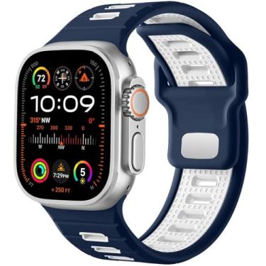 Imagem de HSPTR Pulseira de relógio esportivo, para Apple Watch Ultra 2/Ultra, masculina de 49 mm, 45 mm, 44 mm e 42 mm, pulseira de substituição de silicone compatível com IWatch Series SE 9 8 7,