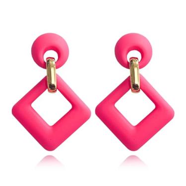 Imagem de XYAYOU Brincos geométricos quadrados femininos coloridos de acrílico moderno oco argola grossa ousada declaração brincos pendentes festa joias minimalistas, Medium, Acrílico, Sem pedra preciosa