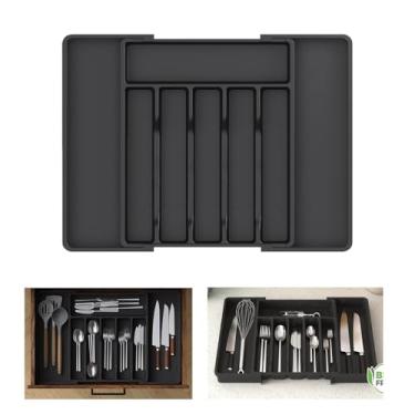 Imagem de 1 organizador grande expansível de talheres – bandeja ajustável de plástico sem BPA, suporte grande de utensílios/talheres de cozinha para garfos, facas, colheres e talheres, armazenamento multiuso