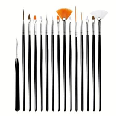 Imagem de Conjunto de pincéis de arte de unhas com 15 peças para manicure em casa (preta)