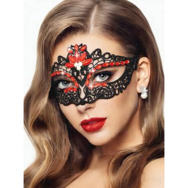 Imagem de Tgirls Máscara De Baile Cristal Com Strass E Renda Veneziana Para Festa Formatura Mulheres (Vermelha)