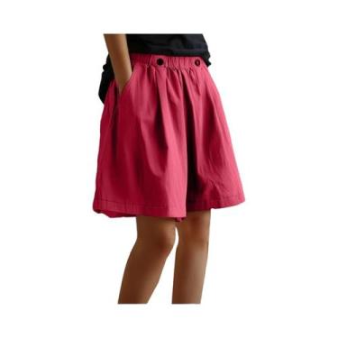 Imagem de Shorts Femininos De Cintura Alta, Largura Ampla, Soltos, Elásticos, Ca