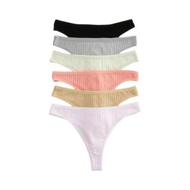 Imagem de Conjunto De 6 Calcinhas G-String De Algodão Com Cintura Baixa Para Mul