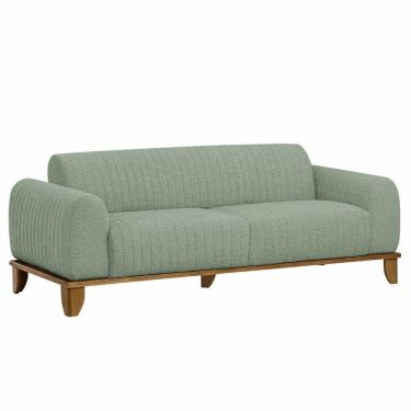 Imagem de Sofá Molino 3 Lugares 210cm Pés Madeira Castanho Bouclé Verde Claro - Nexta Casa