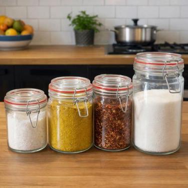 Imagem de Potes Hermético Vidro Cozinha 1L 750ml 450ml 300ml Kit 4pçs - Genérico