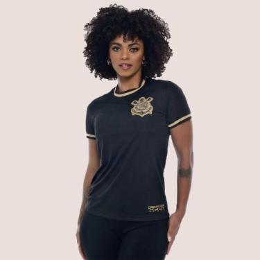 Imagem de Camiseta Corinthians Gold Feminina Oficial Baby Look Dry Fit Leve Resp