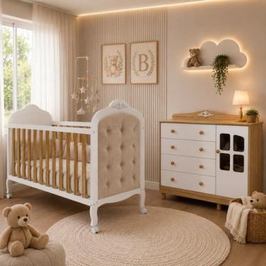 Imagem de Kit Berço Cômoda e Cabeceira Capitonê Peroba Elô Infantil