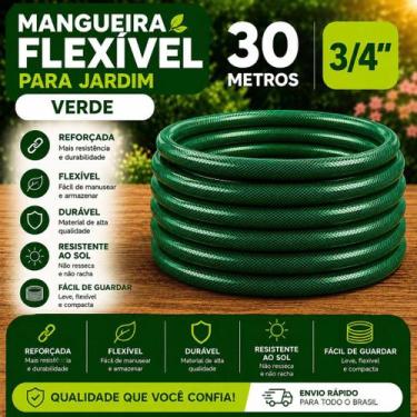 Imagem de Mangueira Jardim 30 Metros 3/4 Verde Trançada Reforçada Flexível Anti 