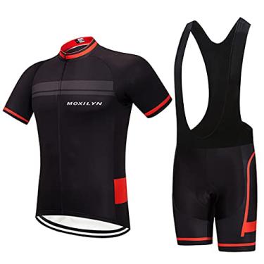 Imagem de MOXILYN Conjunto de camisa masculina de secagem rápida para ciclismo de bicicleta de estrada + shorts com gel 9D acolchoado MTB kit de roupas de equitação
