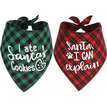 Imagem de Lenço de Natal para cães, 2 unidades xadrez, conjunto de lenços de bandana e triângulo
