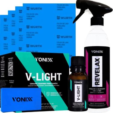 Imagem de Kit Polimento Farol Farois Lanterna do Carro Moto Caminhão Lixa Revelax Vitrificador Revitalizador V-Light 20ml Vonixx
