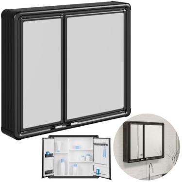 Imagem de Armário Banheiro Espelheira Sobrepor Preto | Com Perfil de Alumínio | 54x11,3x45cm | 02 Portas | Astra