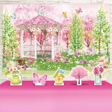 Imagem de Kit Decoração Festa de Aniversário Infantil Painel + Displays Jardim Encantado Aquarela Rosa