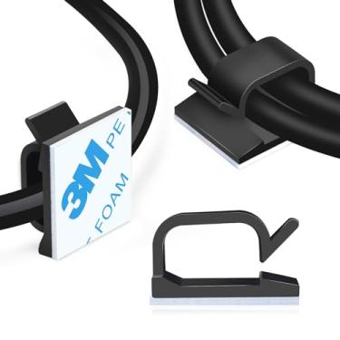 Imagem de XHF Clipes de fio de cabo adesivo de 0,9 cm pretos, 120 peças, grampos de cabo para gerenciamento de cabos externos, organizador de fios, suporte de cabo para embaixo da mesa, carro, parede, TV PC