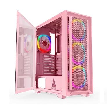 Imagem de Apevia Inspire-PK Inspire Mid Tower ATX Capa para PC para jogos com ventoinhas ARGB de 4 x 120 mm, 366 modos de luz RGB, 1 painel frontal de fluxo de ar de malha de metal, 1 painel lateral de vidro