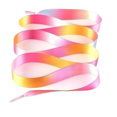 Imagem de 1Pair 2CM Width Flat Ribbon Shoe Laces Rubber Sneakers Silk Satin Shoelace Boot Shoelaces (Color : 23 Rainbow1, Size : 150cm)