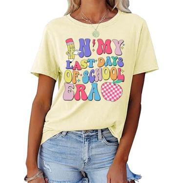 Imagem de hohololo Camiseta feminina divertida Last Day of School para o Dia do Professor, presente de formatura, Creme, G