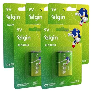 Imagem de Kit c/ 5 Baterias 9V Elgin Alcalina Energy 6LR61 9V Blister 82158