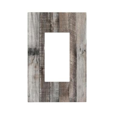 Imagem de Xuejiaku Capas de tomada de madeira cinza vintage 1 painel de parede interruptor de luz basculante único tampa decorativa GFCI receptáculo placa de interruptor elétrico para casa de fazenda banheiro