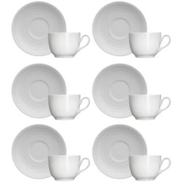 Imagem de Conjunto 6 Xícaras de Café com Pires em Porcelana 75ml Branco Chevron Germer