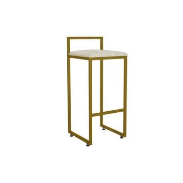 Imagem de Banqueta Alta Industrial 0,83 cm Metal Dourada Linho Cru - Vallisa Dec