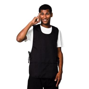 Imagem de Kit 5 Avental Bata Frente e Costa Oxford Liso Preto Com 2 Bolsos - Loj