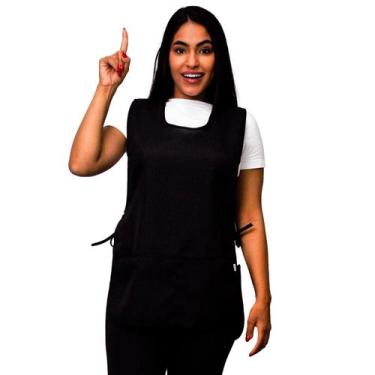 Imagem de Kit 2 Avental Bata Oxford Liso Preto Uniforme Frente e Costa Com 2 Bol
