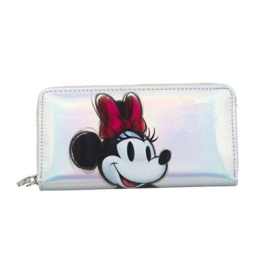 Imagem de Carteira Retangular Prateado Minnie Disney 100 Anos 10x20cm 
