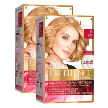 Imagem de Kit 2 Tintura Creme Imédia Excellence L'oréal Louro Claro 8 Kit