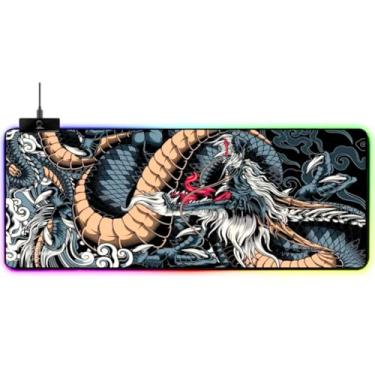 Imagem de Mouse Pad Gamer com Iluminação LED RGB Extra Grande 80X30cm Base Antiderrapante Emborrachada - Estampa Anime Dragon Blue LED RGB