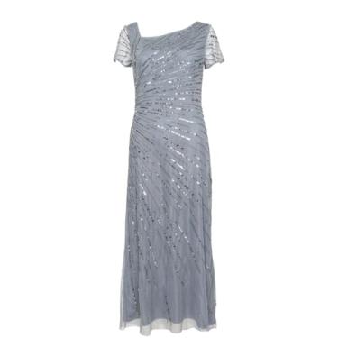 Imagem de Adrianna Papell Vestido feminino com contas e mangas curtas, Granito verde, 36