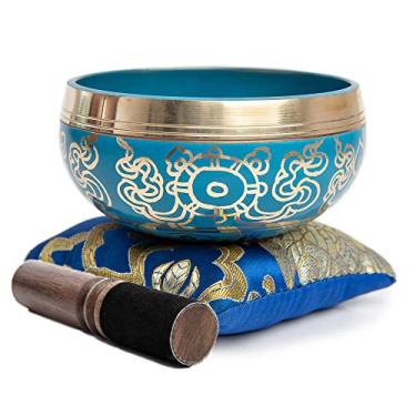 Imagem de Conjunto de tigela tibetana para cantar azul – Fácil de tocar para iniciantes – Autêntico feito à mão para meditação de mindfulness som holístico 7 chakras presente de cura da Himalayan Bazaar