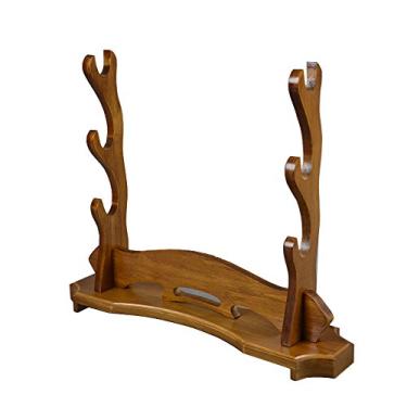 Imagem de jiaoguo 3 camadas de madeira de faia feita com base de montagem Samurai Espada Katana Wakizashi Tanto Suporte Display