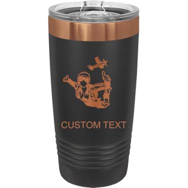 Imagem de First Time Sky Diver, copo de aço inoxidável personalizado gravado a laser 590 ml café de viagem preto/ouro rosa banhado a íon parede dupla carro caminhão anel caneca personalizável, tampa deslizante