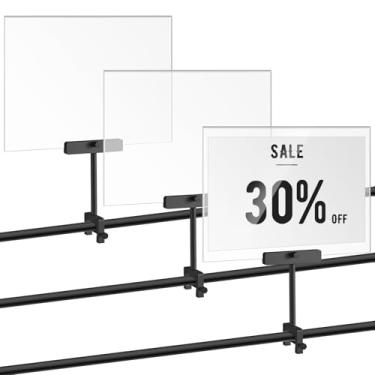 Imagem de FoldTier Conjunto de 3 grampos de suporte de placa de liga de alumínio com moldura acrílica de 21 x 28 cm, suporte de placa com clipe para placa giratória para lojas de roupas, etiqueta de preço e