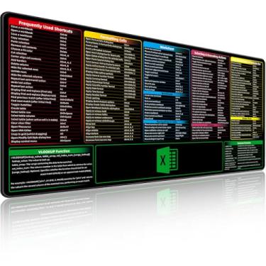 Imagem de BIRSUKL Mouse pad Excel com teclas de atalho, grande 2GG (90 x 39,9 x 0,3 cm), mouse pad para jogos, tapete de mesa de escritório gigante, teclado impermeável, base de borracha antiderrapante, bordas