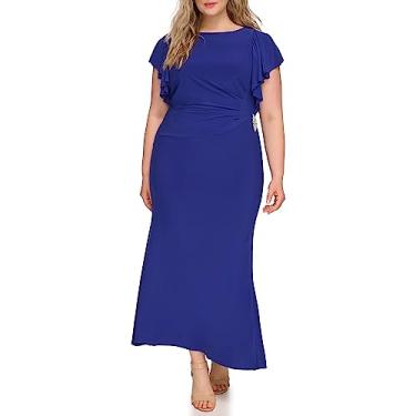 Imagem de Jessica Howard Vestido maxi feminino franzido com manga esvoaçante e gola canoa, Cobalto, 25 Plus Size