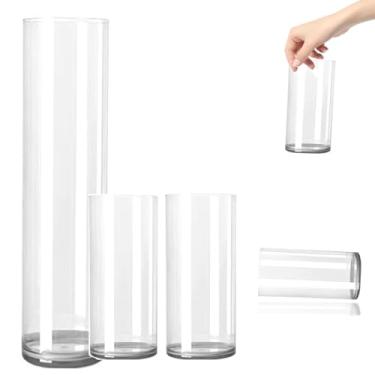Imagem de Conjunto de 3 vasos cilíndricos grandes de acrílico transparente, vaso de 41 cm de altura, vaso de flores grande, vasos de plástico inquebrável, vasos de diferentes tamanhos para sala de estar, mesa,