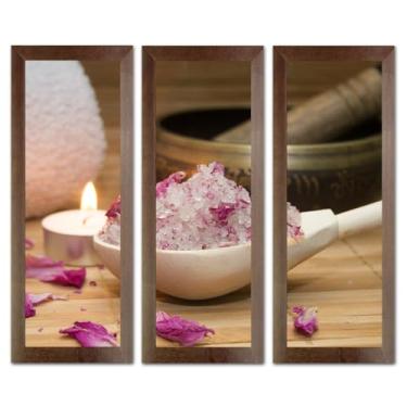 Imagem de Kit 3 Quadros Decorativos Banheiro Lavabo Flores Sabonete spa pedras velas aromáticas 60cm (Kit Lavabo 07)