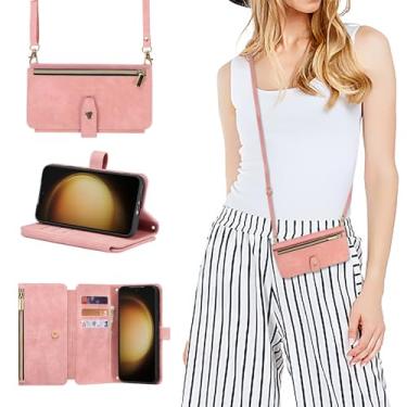 Imagem de ZCDAYE Capa tipo carteira transversal para Samsung Galaxy S25 Plus/S24 Plus com suporte para cartão, capa flip de couro premium com alça de ombro longo com zíper para Samsung S25 Plus/24 Plus de 6,7