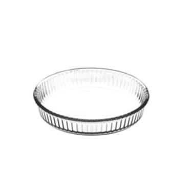 Imagem de Conjunto de assadeira de vidro totalmente temperado resistente a altas temperaturas, prato oval de peixe assado e tigela de carne - redondo listrado transparente - tamanho pequeno 1,7L