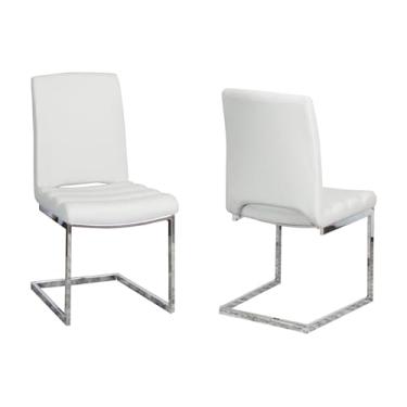 Imagem de Sunset Trading Delta Cadeiras de jantar estofadas de tecido | Base em forma de S cromada | Assentos acolchoados cinza claro | Conjunto de 2 | Cadeiras de cozinha modernas e contemporâneas