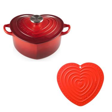 Imagem de Kit panela + suporte coração le creuset 20CM vermelho