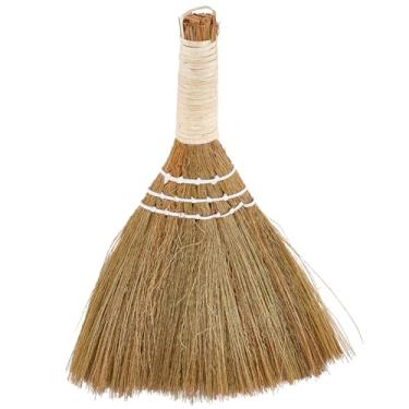 Imagem de GORGECRAFT Escova pequena de 28 cm, vassoura, grama, cabo natural, bambu, tradicional, artesanal, resistente, com cerdas angulares, limpeza de batedores, varredoras de mão, para área de trabalho